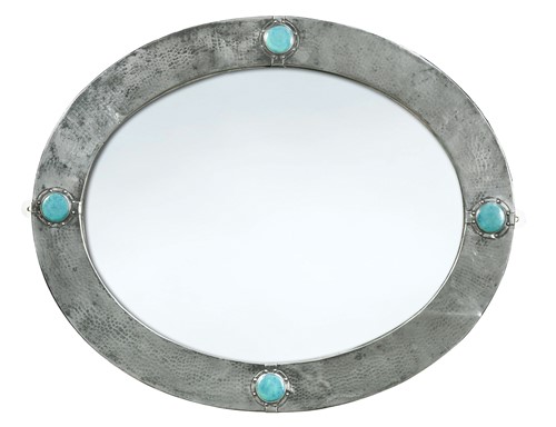 Lot 153 - An Arts & Crafts pewter framed oval wall mirror