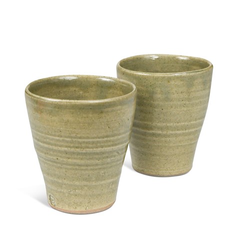 Lot 23 - David Leach OBE (1911-2005), a pair of celadon glazed stoneware tumbler cups