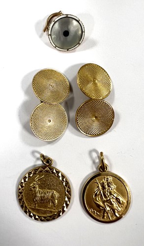 Lot 329 - A pair of cufflinks marked '9ct' and two 9ct...