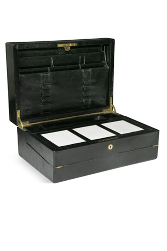 Lot 763 - An Asprey black Morocco leather writing box, early 20th century