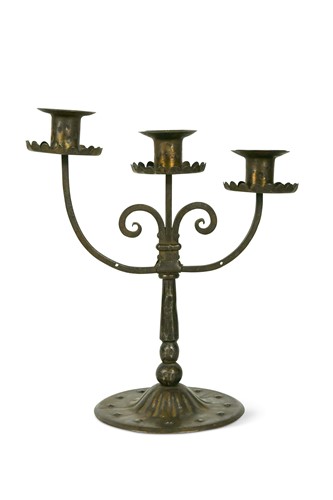 Lot 103 - Goberg (Hugo Berger), Vienna, a wrought iron three-branch candelabra