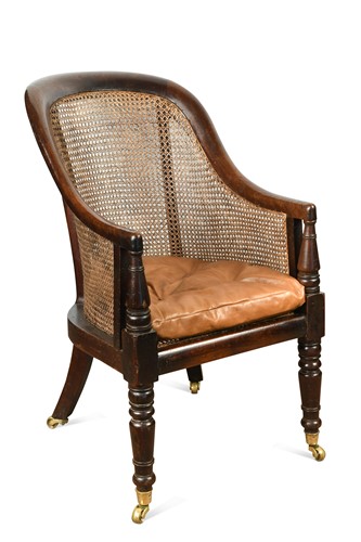 Lot 760 - A mahogany caned bergere armchair, 19th century