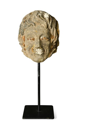 Lot 492 - A carved stone head, 18th century