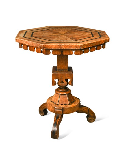 Lot 571 - A Regency Gothic burr oak and yew wood occasional table