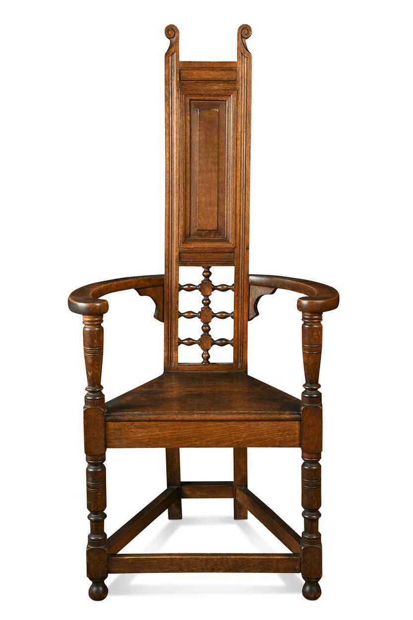 Lot 161 - Attributed to William Bartlett for Liberty & Co., an oak Shakespeare Chair