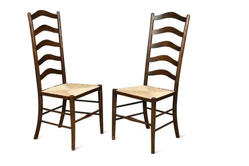 Lot 159 - A pair of Arts & Crafts high ladder back side chairs
