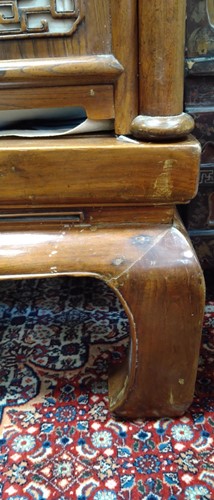 Lot 296 - A Chinese carved elm wood wedding bed, late Qing Dynasty
