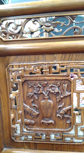 Lot 296 - A Chinese carved elm wood wedding bed, late Qing Dynasty