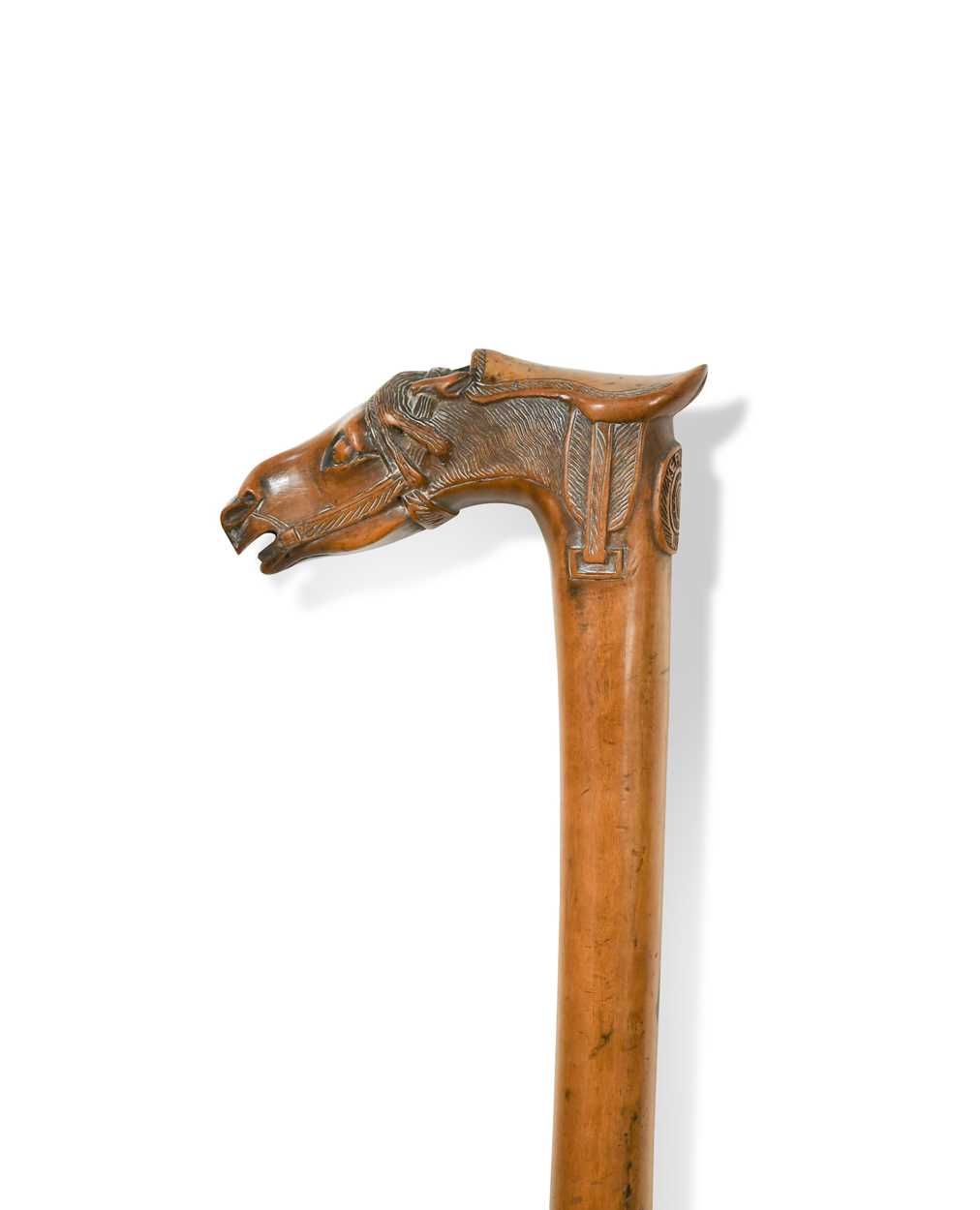 Lot 743 - A Greek carved olive wood walking cane, late 19th century