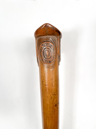 Lot 743 - A Greek carved olive wood walking cane, late 19th century