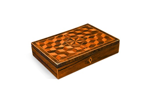 Lot 158 - A parquetry rosewood writing box, 19th century