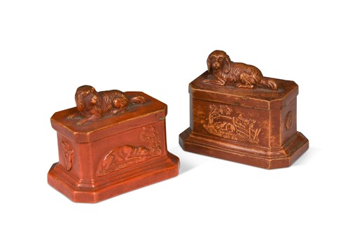 Lot 108 - Two Bodenbach redware lidded boxes, 19th century