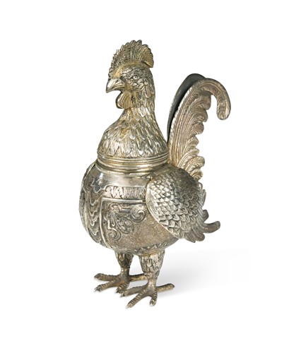 Lot 140 - A German metalwares cockerel pommander, probably late 19th century