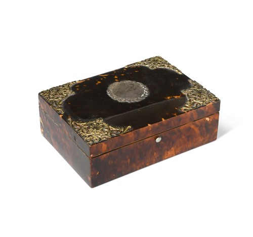 Lot 255 - A tortoiseshell and silver mounted box, 19th century
