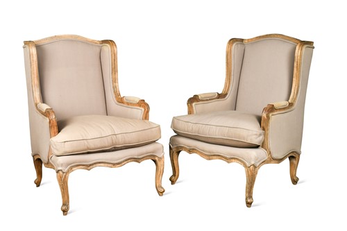 Lot 626 - A pair of French style wingback armchairs, modern