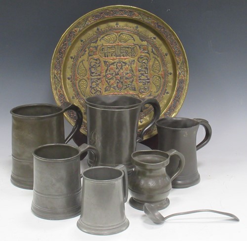 Lot 5 - Six antique pewter mugs marked with standard...