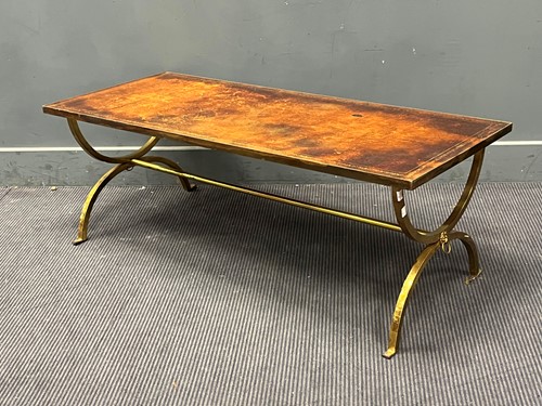 Lot 393 - A Regency style brass and leather x-framed...