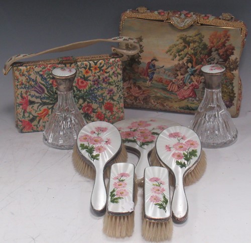 Lot 211 - A silver and floral enamelled dressing table...