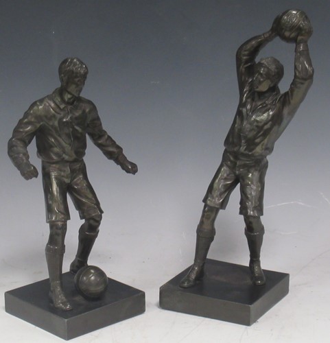 Lot 3 - Two bronzed metal footballer figures, 34cm high