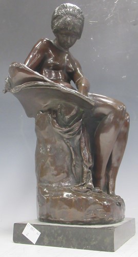 Lot 33 - A modern bronze model of a draped young woman...