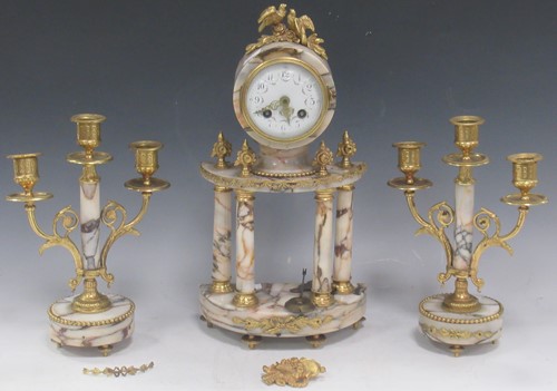 Lot 83 - A French marble and gilt metal clock garniture...