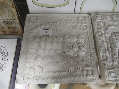 Lot 12 - Tom Karen, various painted and moulded tiles,...