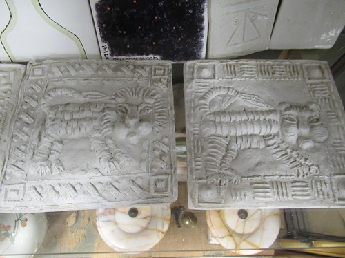 Lot 12 - Tom Karen, various painted and moulded tiles,...