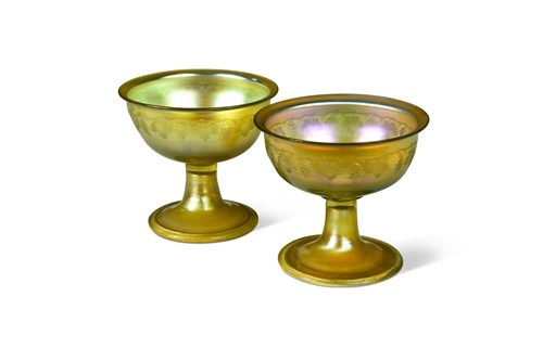 Lot 2 - A pair of Tiffany Favrile glass sundae dishes, early 20th century