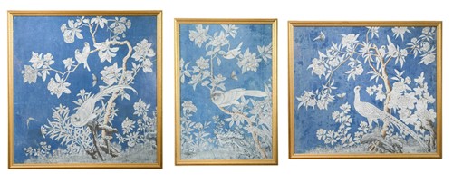 Lot 650 - Three Chinese wallpaper panels, probably 18th century