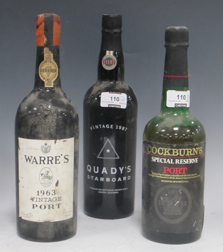 Lot 110 - Bottle 1963 Warre's port, Bottle Quady's...