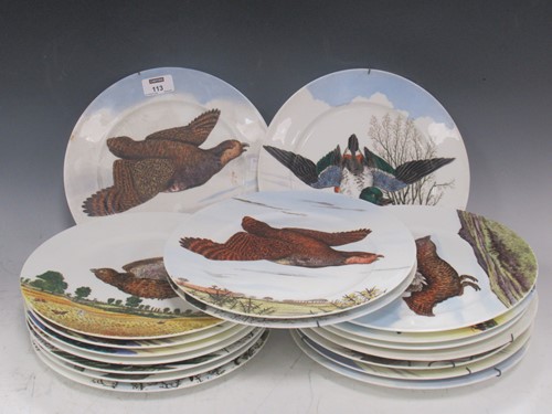 Lot 113 - Set of 18 transfer decorated dinner plates...