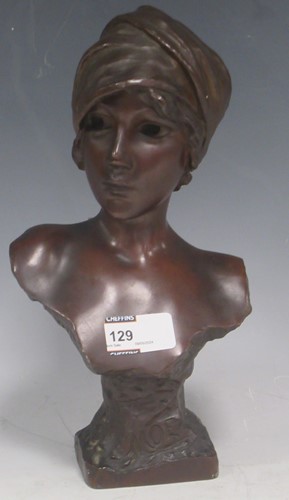 Lot 129 - After Villanis, bronzed bust of turbaned...