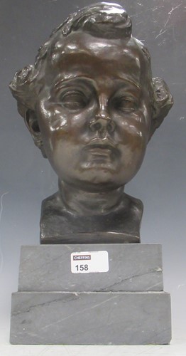 Lot 158 - Bronze bust of child, incised Cipriani ? 17cm...