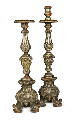 Lot 503 - A pair of Continental silver gilt knopped and tapered pricket candlesticks