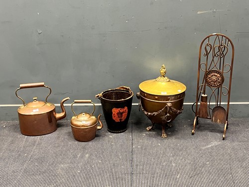 Lot 140 - A brass Adam style coal bucket, together with...