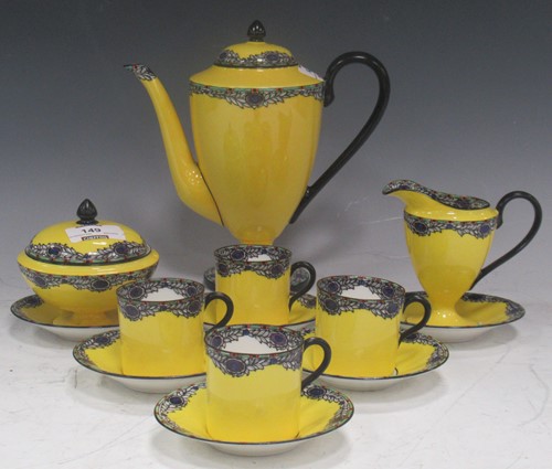 Lot 149 - Circa 1900 coffee set, the bright yellow...