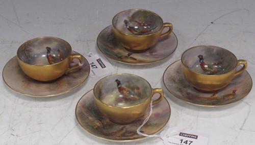 Lot 147 - Set of four Royal Worcester miniature cabinet...