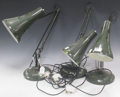 Lot 160 - Three Anglepoise lamps, finished in dark green...