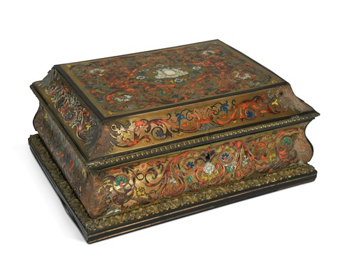 Lot 292 - A polychrome decorated boullework box, 19th century