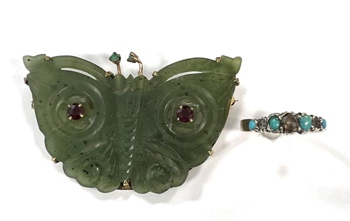 Lot 328 - A nephrite jade and gem set butterfly brooch,...