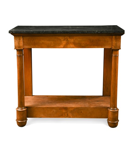 Lot 676 - A French walnut marble top console table, early 19th century