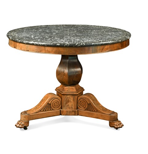 Lot 624 - A French mahogany Guéridon centre table with marble top, early 19th century