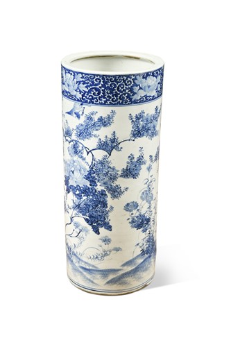Lot 514 - A Chinese blue and white ceramic stick stand, late 19th century