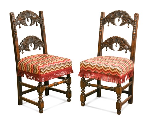 Lot 76 - A set of six 17th century style carved oak dining chairs, circa 1900