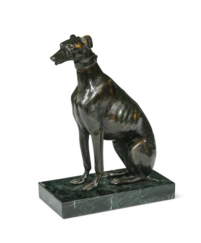 Lot 101 - A bronze model of a seated greyhound, 19th century