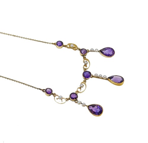 Lot 58 - An amethyst and split pearl fringe style necklace