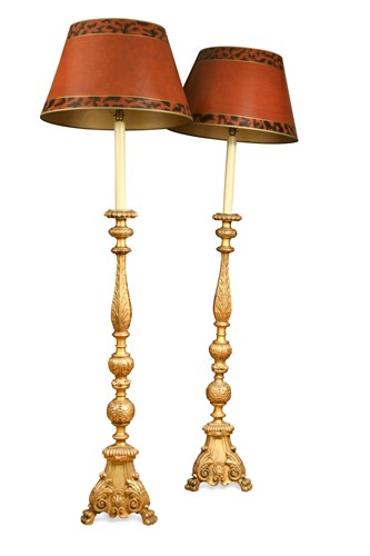 Lot 154 - A pair of large carved and giltwood altar candlesticks, 19th century