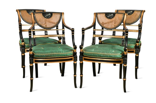 Lot 268 - A set of four Regency-style gilt and ebonised open armchairs, modern