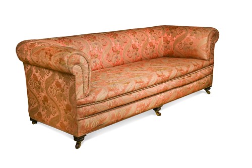 Lot 265 - A Victorian scroll-arm three-seat Chesterfield sofa