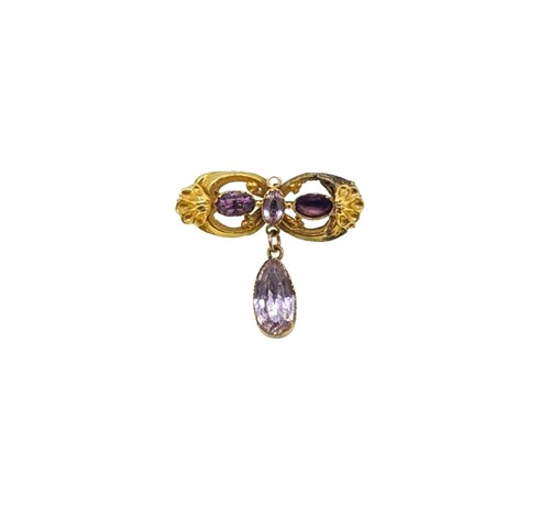 Lot 67 - A 19th century foil backed topaz and amethyst memorial brooch